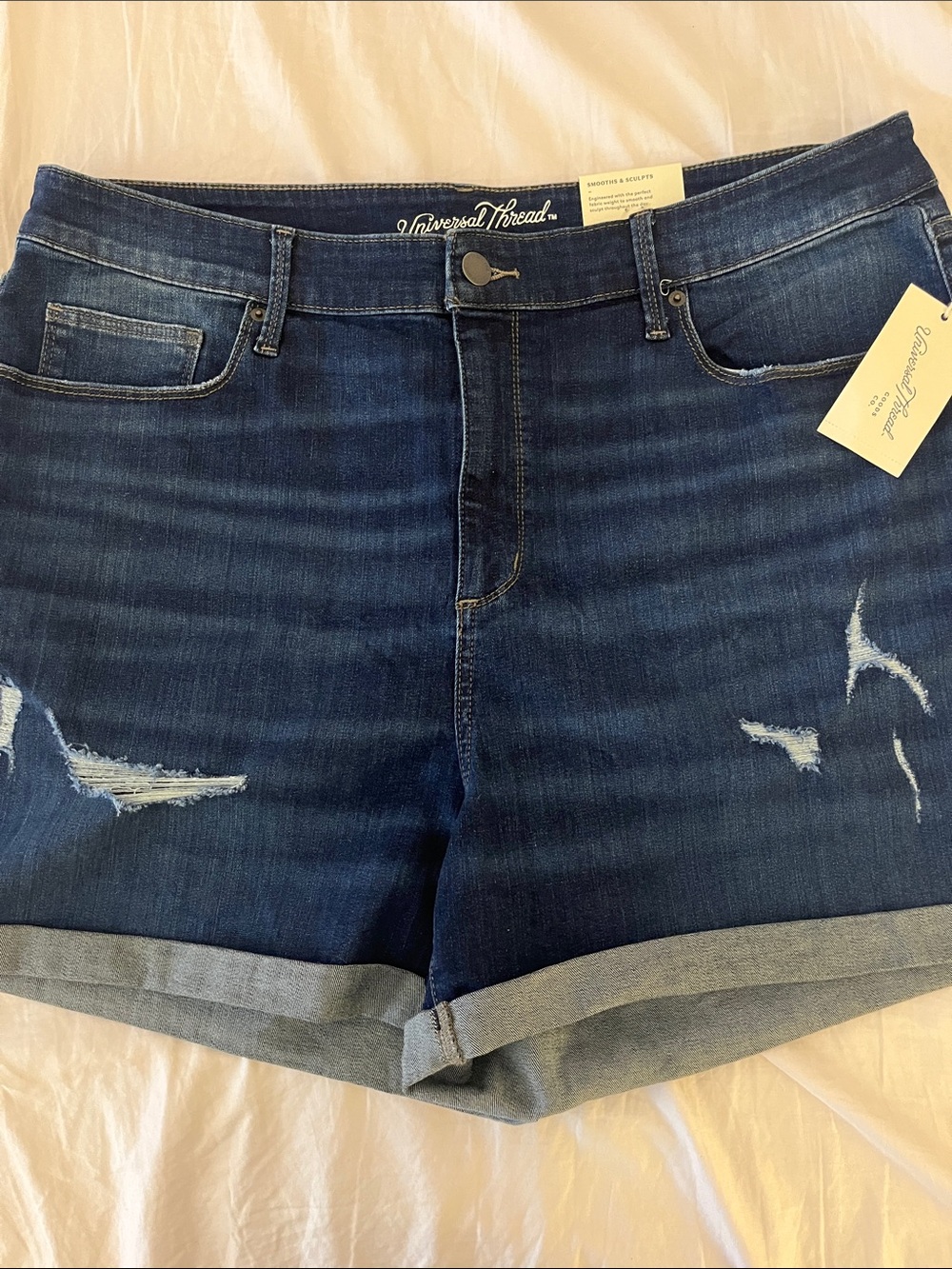 Universal Thread Dark Indigo Rolled Hem Distressed Women's Jean Shorts 20W